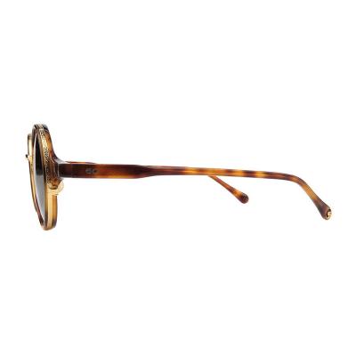 H10413(1) Unisex Spring Hinge tortoiseshell with gold accents Hybrid Full Rim Round Vintage Sunglasses Eyewear