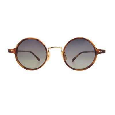 H10413(1) Unisex Spring Hinge tortoiseshell with gold accents Hybrid Full Rim Round Vintage Sunglasses Eyewear