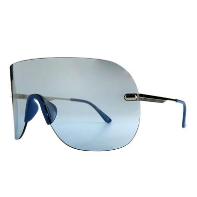 H10409(1) Unisex UV400 Protection silver/navy blue Hybrid Rimless Shield Luxury Sunglasses Eyewear