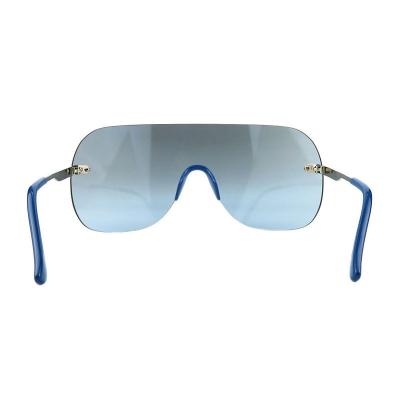 H10409(1) Unisex UV400 Protection silver/navy blue Hybrid Rimless Shield Luxury Sunglasses Eyewear
