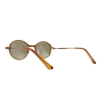 H10402(1) Unisex Hand Polished caramel brown Hybrid Full Rim Round Modern Sunglasses Eyewear