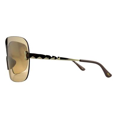 H10408(1) Women's Spring Hinge transparent with gold accents Hybrid Rimless Shield Luxury Sunglasses Eyewear