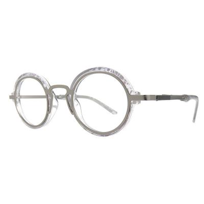 H10397(1) Unisex Premium Quality clear/silver/dark gray Hybrid Full Rim Round Modern Sunglasses Eyewear
