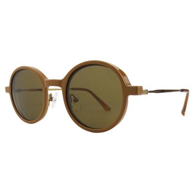 H10402(1) Unisex Hand Polished caramel brown Hybrid Full Rim Round Modern Sunglasses Eyewear