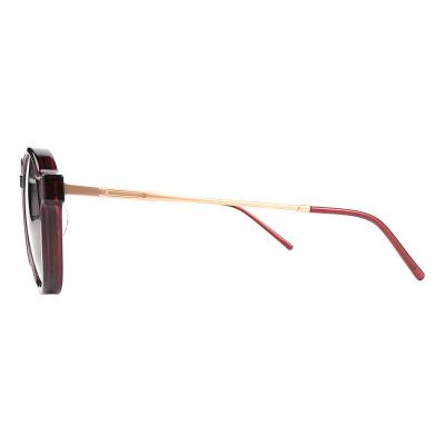 H10399(1) Unisex Lightweight burgundy Hybrid Full Rim Round Vintage Sunglasses Eyewear