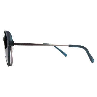 H10394(1) Unisex Lightweight dark green/teal Hybrid Full Rim Round Modern Sunglasses Eyewear