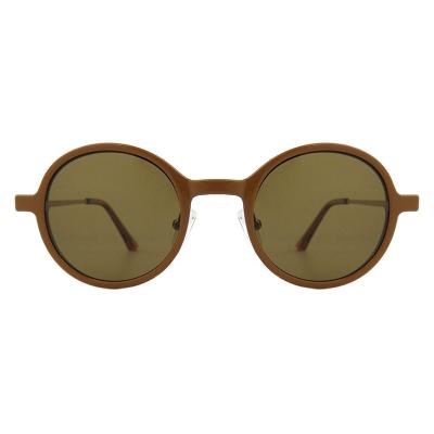H10402(1) Unisex Hand Polished caramel brown Hybrid Full Rim Round Modern Sunglasses Eyewear