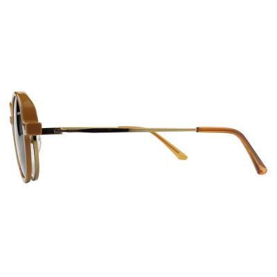 H10402(1) Unisex Hand Polished caramel brown Hybrid Full Rim Round Modern Sunglasses Eyewear
