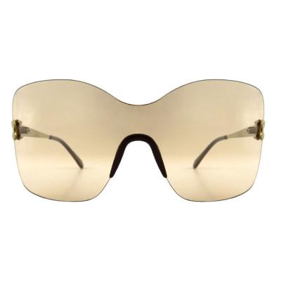 H10408(1) Women's Spring Hinge transparent with gold accents Hybrid Rimless Shield Luxury Sunglasses Eyewear