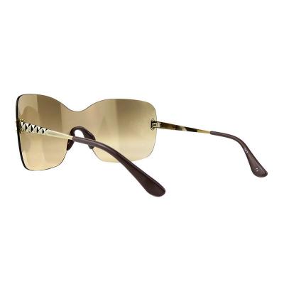 H10408(1) Women's Spring Hinge transparent with gold accents Hybrid Rimless Shield Luxury Sunglasses Eyewear