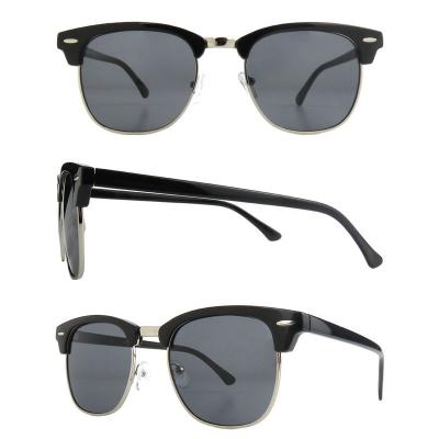 H10424(1) Unisex Hand Polished black/silver Hybrid Semi Rimless Browline Vintage Sunglasses Eyewear