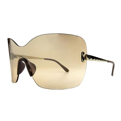 H10408(1) Women's Spring Hinge transparent with gold accents Hybrid Rimless Shield Luxury Sunglasses Eyewear