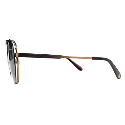 H10403(1) Unisex Durable black and gold Hybrid Full Rim Round Modern Sunglasses Eyewear