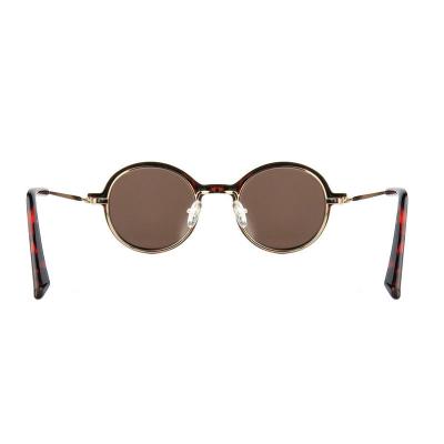 H10402(2) Unisex Spring Hinge caramel brown Hybrid Full Rim Round Modern Sunglasses Eyewear
