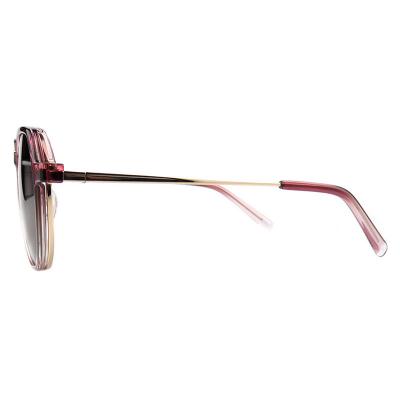 H10400(1) Unisex Polarized burgundy gradient Hybrid Full Rim Geometric Modern Sunglasses Eyewear