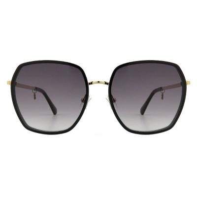 H10391(1) Women's Lightweight black with gold accents Hybrid Full Rim Geometric Luxury Sunglasses Eyewear