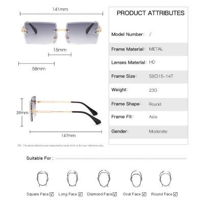 H78721 Unisex UV400 Protection gold Hybrid Rimless Fashion Luxury Sunglasses Eyewear