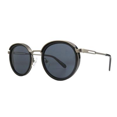 H10418 black and gold round mixed-material sunglasses