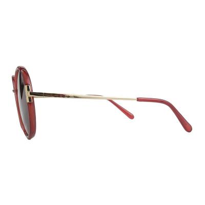 H10431 burgundy round mixed-material sunglasses