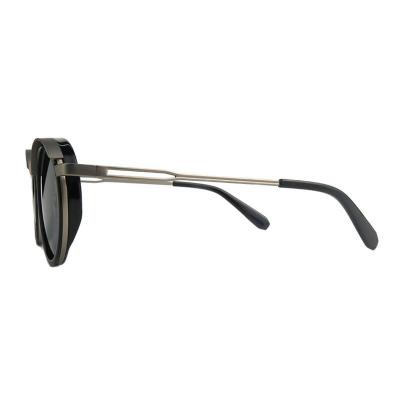 H10418 black and gold round mixed-material sunglasses