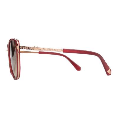 H10436 burgundy with gold accents cat eye mixed-material sunglasses
