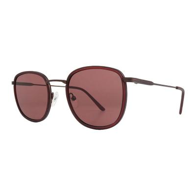 H10435 burgundy with dark metal geometric mixed-material sunglasses