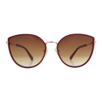 H10436 burgundy with gold accents cat eye mixed-material sunglasses