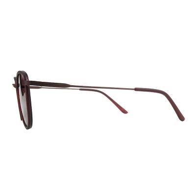 H10435 burgundy with dark metal geometric mixed-material sunglasses