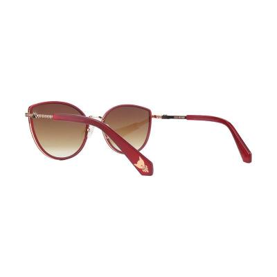 H10436 burgundy with gold accents cat eye mixed-material sunglasses