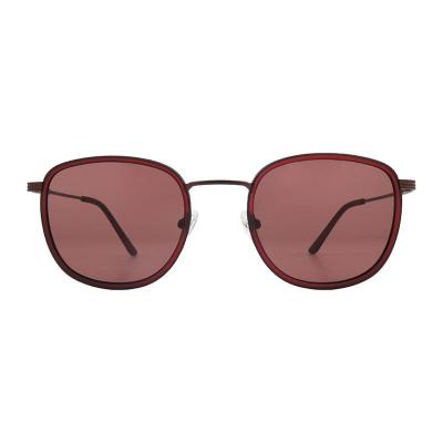 H10435 burgundy with dark metal geometric mixed-material sunglasses