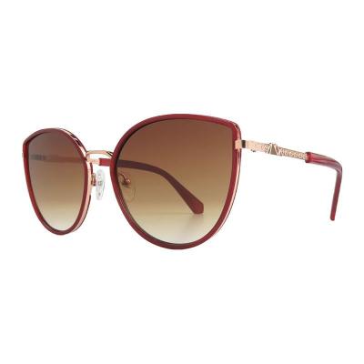 H10436 burgundy with gold accents cat eye mixed-material sunglasses