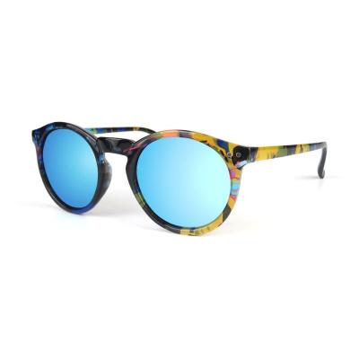 P10618 multicolor (black base with blue/yellow/orange/pink abstract pattern) round pc/tr90 sunglasses