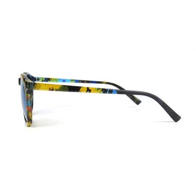 P10618 multicolor (black base with blue/yellow/orange/pink abstract pattern) round pc/tr90 sunglasses