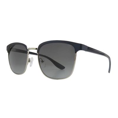 H10459 black / dark navy with silver accents browline mixed-material sunglasses