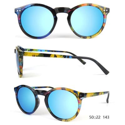 P10618 multicolor (black base with blue/yellow/orange/pink abstract pattern) round pc/tr90 sunglasses