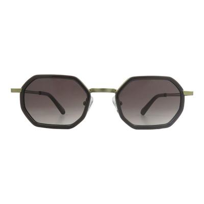 H10454 black / gold two-tone geometric mixed-material sunglasses