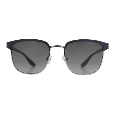 H10459 black / dark navy with silver accents browline mixed-material sunglasses