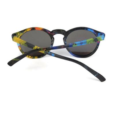 P10618 multicolor (black base with blue/yellow/orange/pink abstract pattern) round pc/tr90 sunglasses