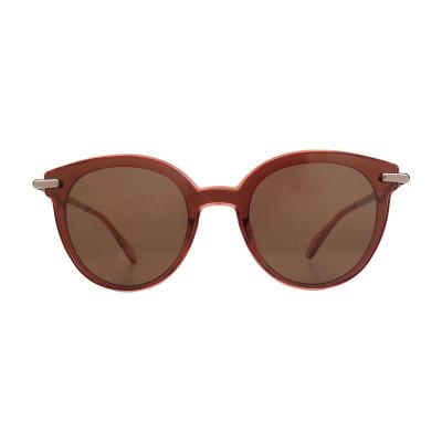 H10461 translucent reddish-brown / rose-copper round mixed-material sunglasses