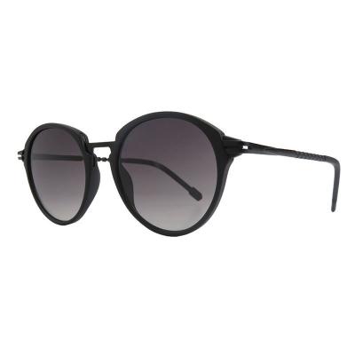 H10464 matte black round mixed-material sunglasses