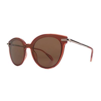 H10461 translucent reddish-brown / rose-copper round mixed-material sunglasses