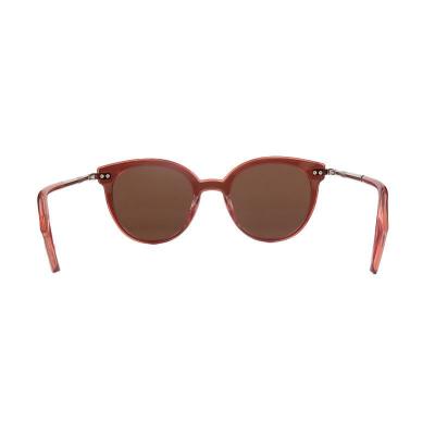 H10461 translucent reddish-brown / rose-copper round mixed-material sunglasses