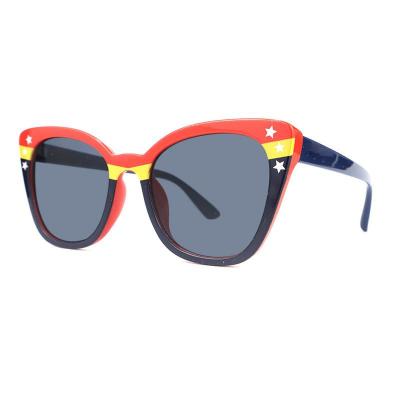 P10723 multi-color (red, yellow, navy blue with white star accents) cat eye pc/tr90 sunglasses