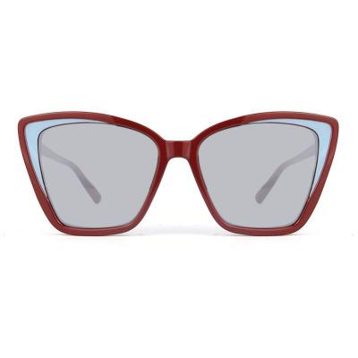 P10722 burgundy red with sky blue accent cat eye pc/tr90 sunglasses