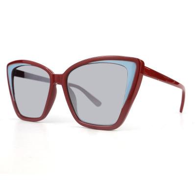 P10722 burgundy red with sky blue accent cat eye pc/tr90 sunglasses