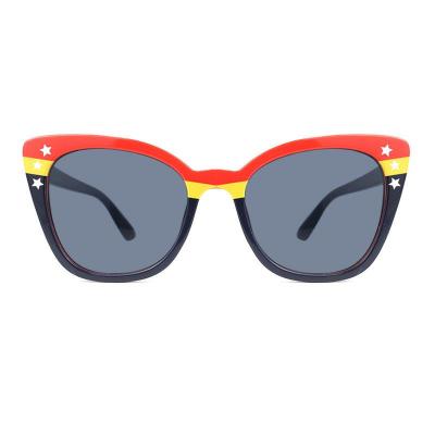 P10723 multi-color (red, yellow, navy blue with white star accents) cat eye pc/tr90 sunglasses
