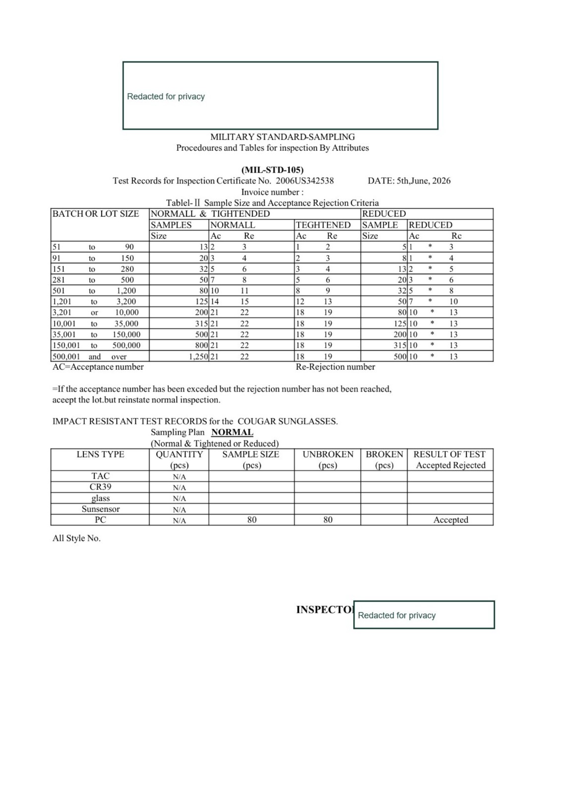 Drop-ball impact-resistance test report Inspection 2026-06-05 page 2 of 2