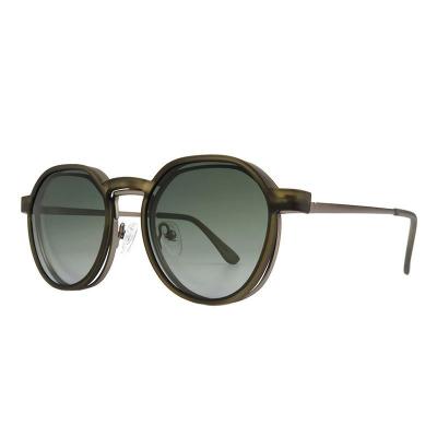 M11043 olive green round metal sunglasses