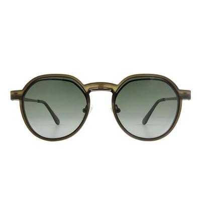 M11043 olive green round metal sunglasses