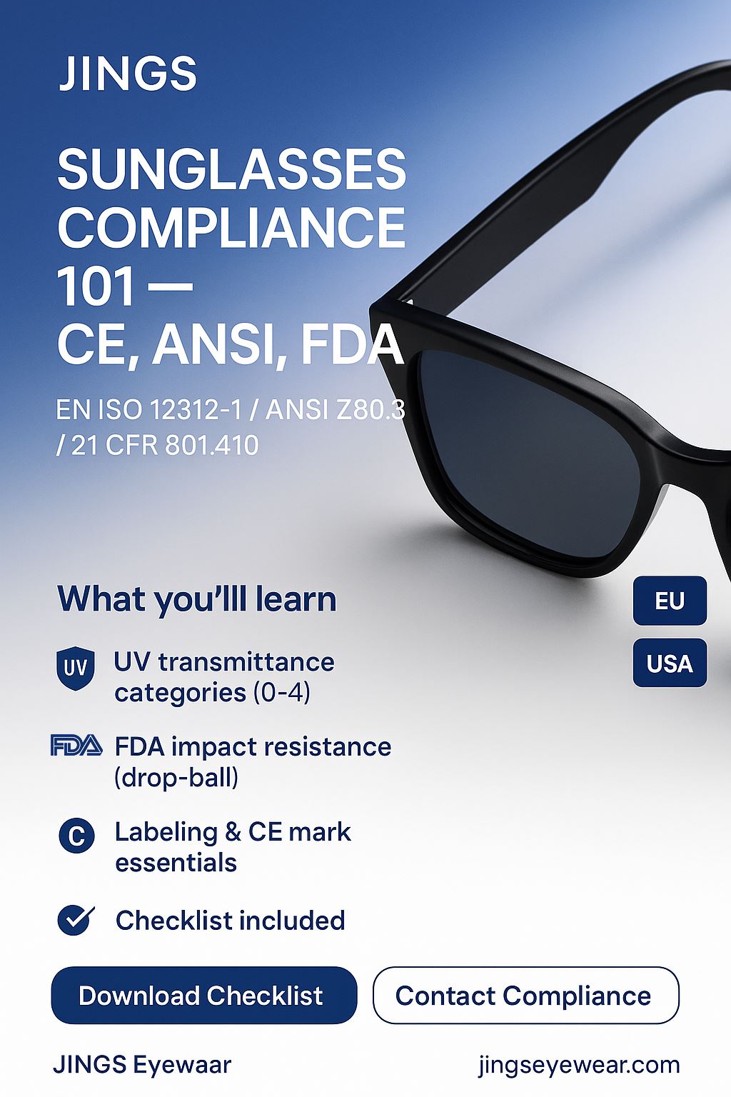 CE, ANSI & FDA Sunglasses Compliance: A Practical Guide (EN ISO 12312-1 / ANSI Z80.3 / 21 CFR 801.410)